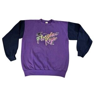 Vintage 90s Key West Florida Crewneck Sweatshirt color block Purple-Blue XL USA